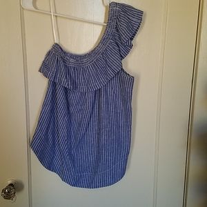 Blue and white striped one shoulder top